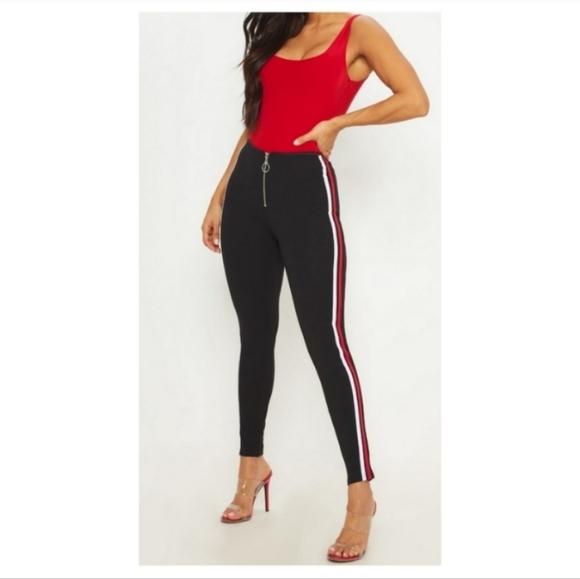 Express Black Leggings W/ Red White Stripe, Size M - Picture 1 of 4